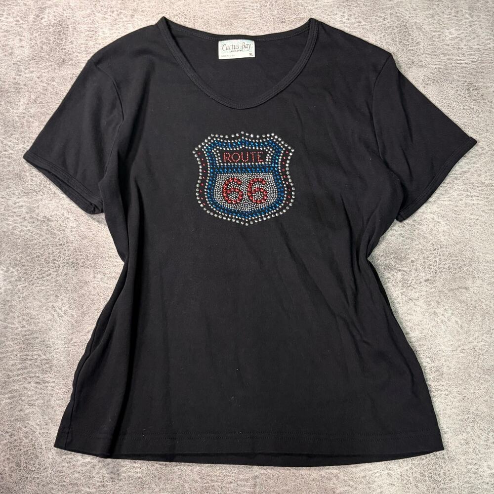 Black Route 66 Rhinestone Tee Shirt